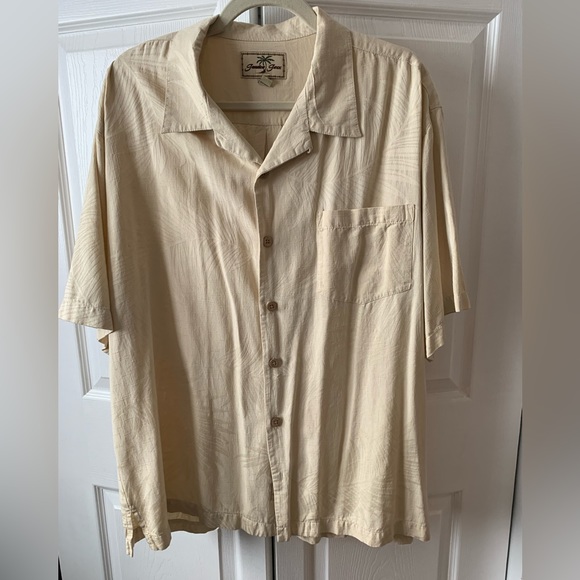 Jamaica Jaxx Mens Silk Button Down Shirt, Palm Print, Large, Good Condition - Picture 1 of 16